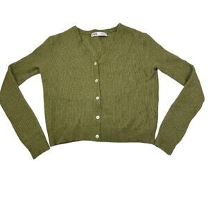 Zara Women’s Green Baby Alpaca Blend Cardigan Sweater, Size M